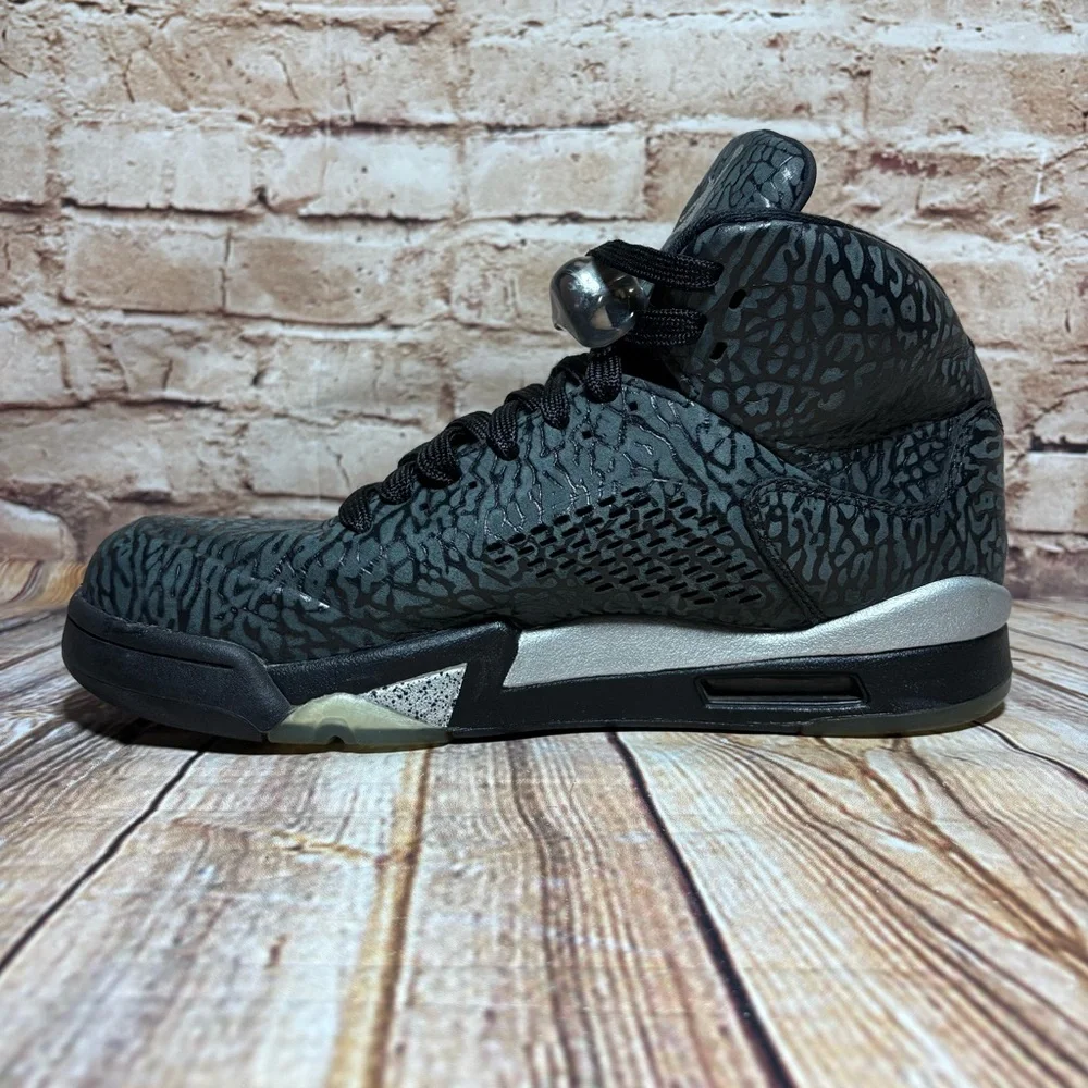 Air Jordan 5 Retro 3Lab5 Sneaker Mens 8 Black Silver Elephant Print Lace Locks